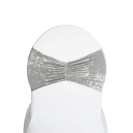Velvet Ruffle Stretch Chair Band - Silver