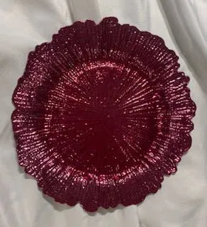 Decorative Charger- Fushia Pink Flower Glass