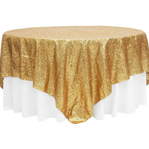 Glitz Sequin Table Overlay Topper 90"x90" Square - Gold