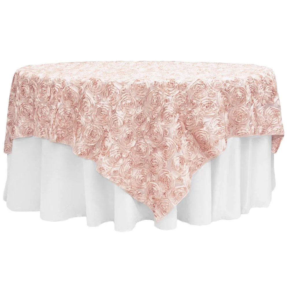 Rosette Satin Table Overlay Topper 85"x85" - Blush/Rose Gold
