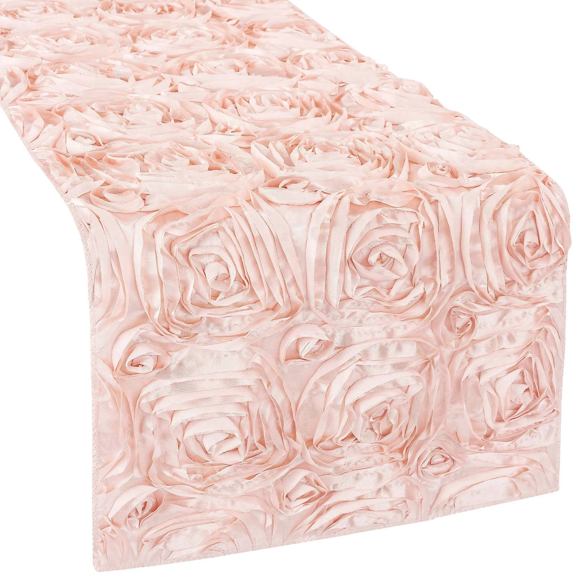Wedding Rosette Satin Table Runner - Blush/Rose Gold