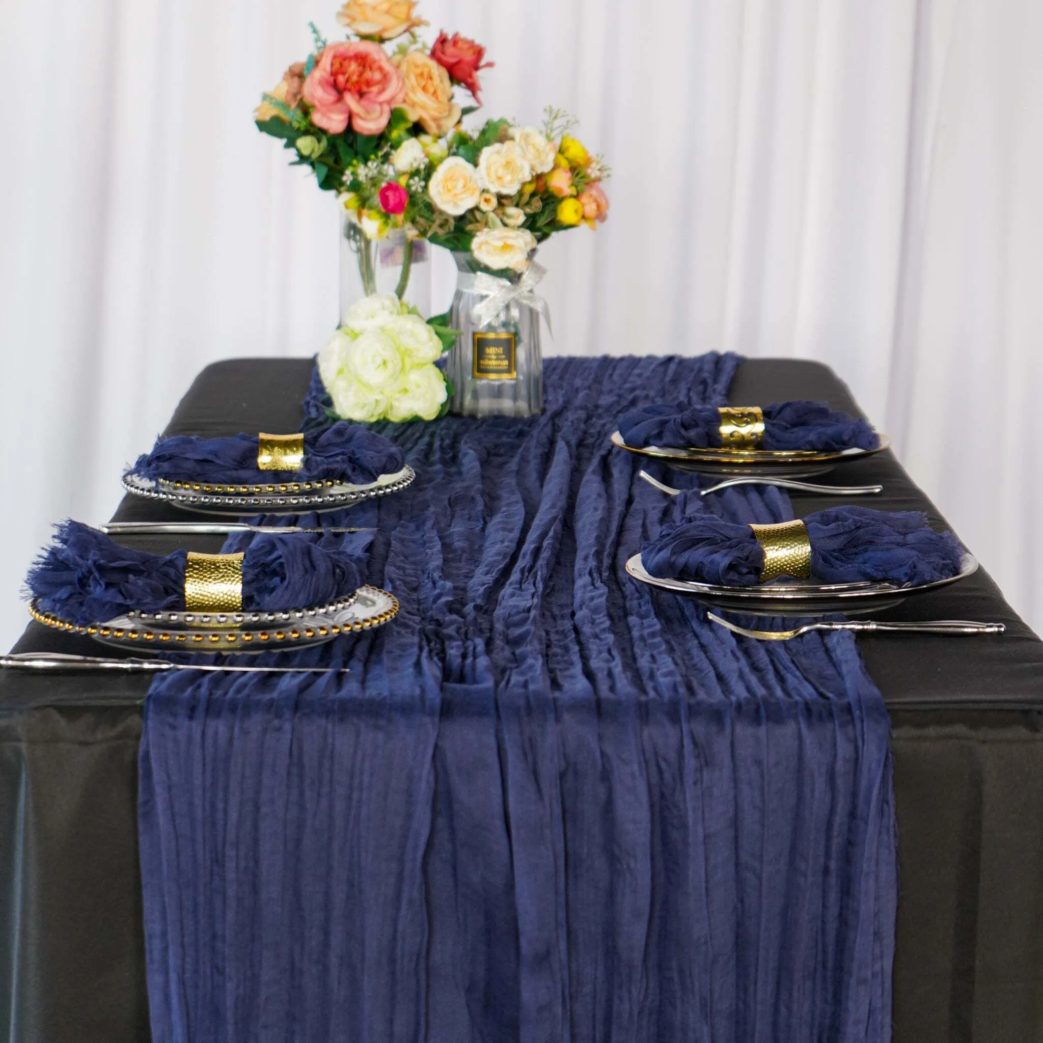 Premium Cheesecloth Table Runner 16FT x 25" - Navy Blue