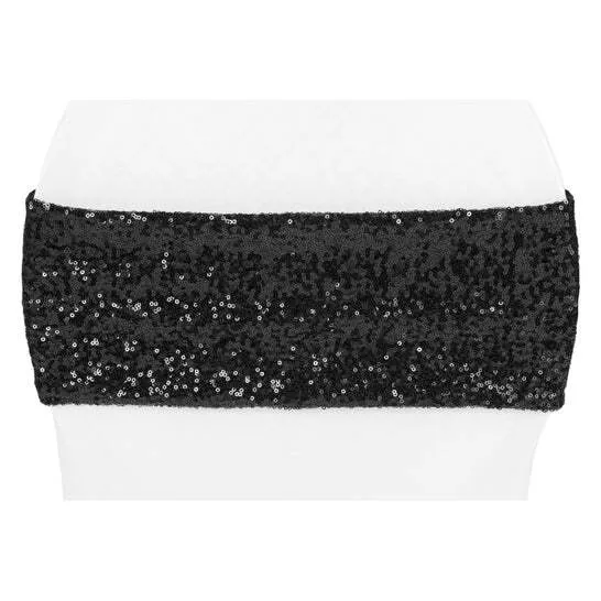 Glitz Sequin Spandex Chair Band - Black