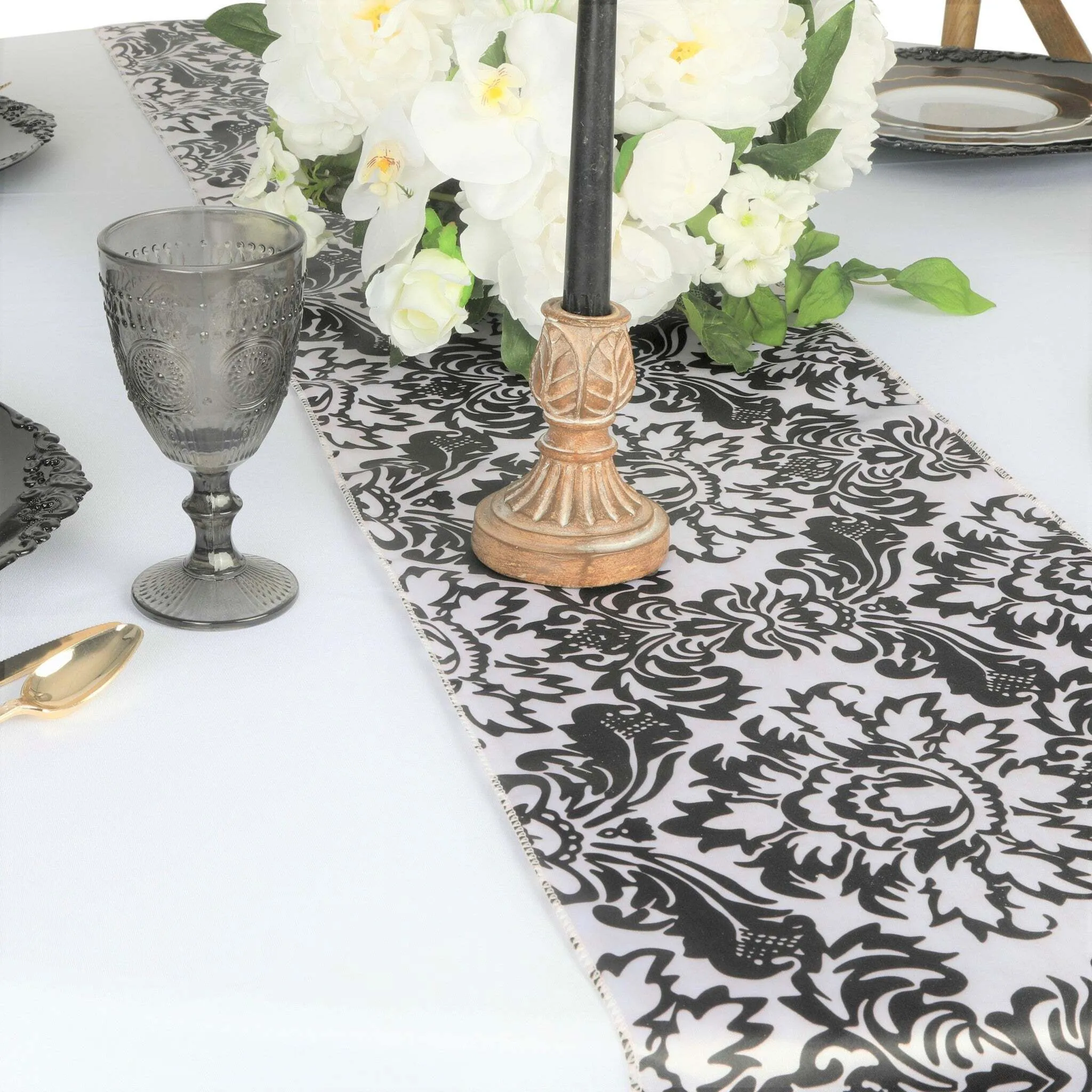 Satin Table Runner - Damask