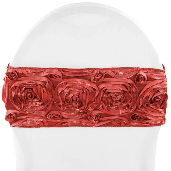 Rosette Spandex Chair Sash Band - Red