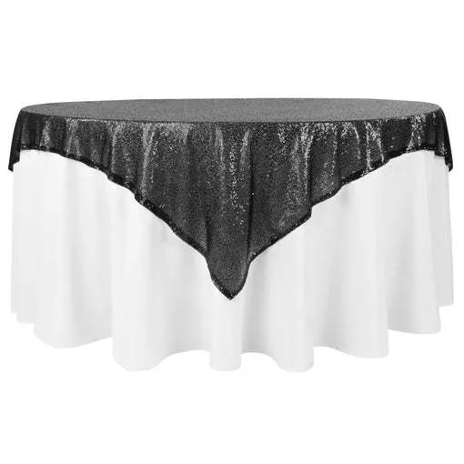 Glitz Sequin Mesh Net Table Overlay Topper 72"x72" Square - Black