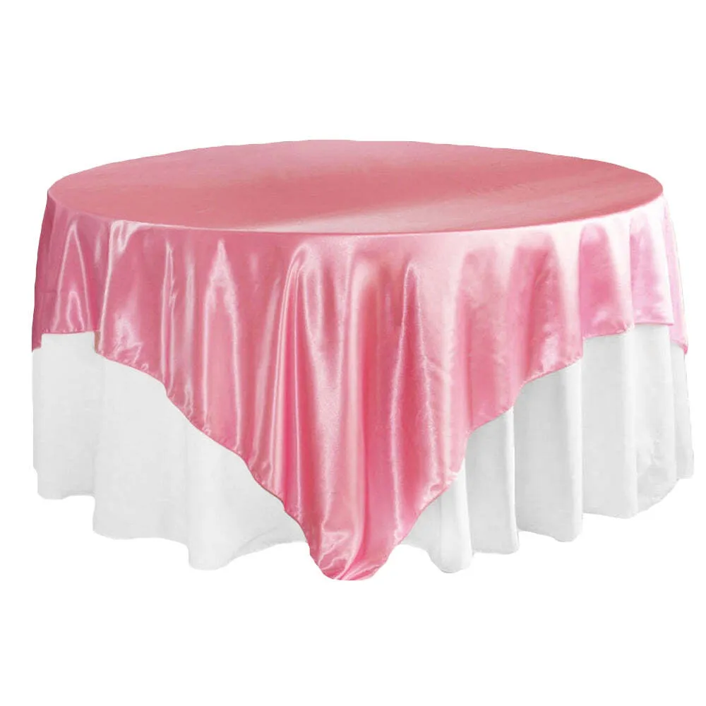 Square 90"x90" Satin Table Overlay - Medium Pink
