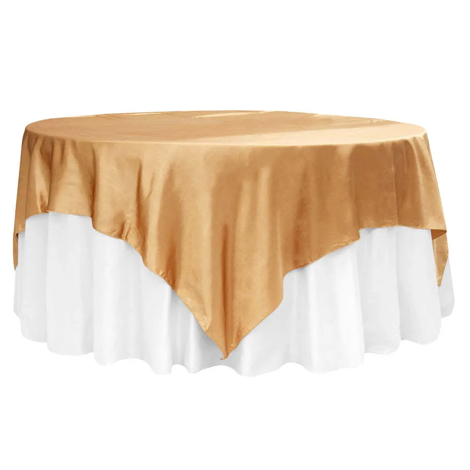 Square 90"x90" Satin Table Overlay - Gold Antique
