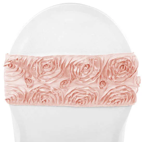 Rosette Spandex Chair Sash Band - Blush/Rose Gold