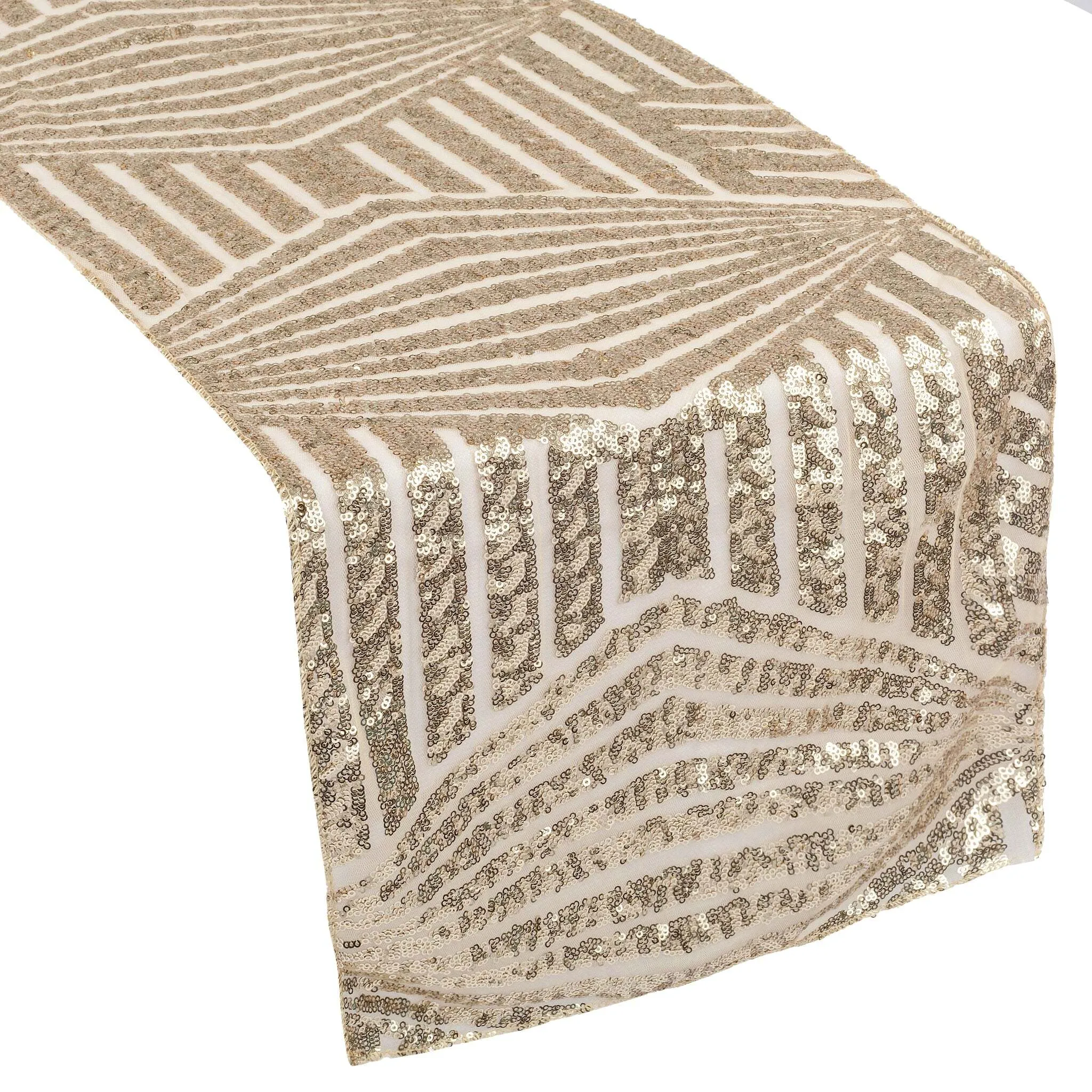Geometric Glitz Art Deco Sequin Table Runner - Champagne