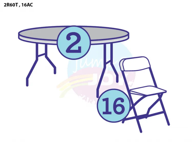 2 Adult 60" Round Tables, 16 Adult Chairs