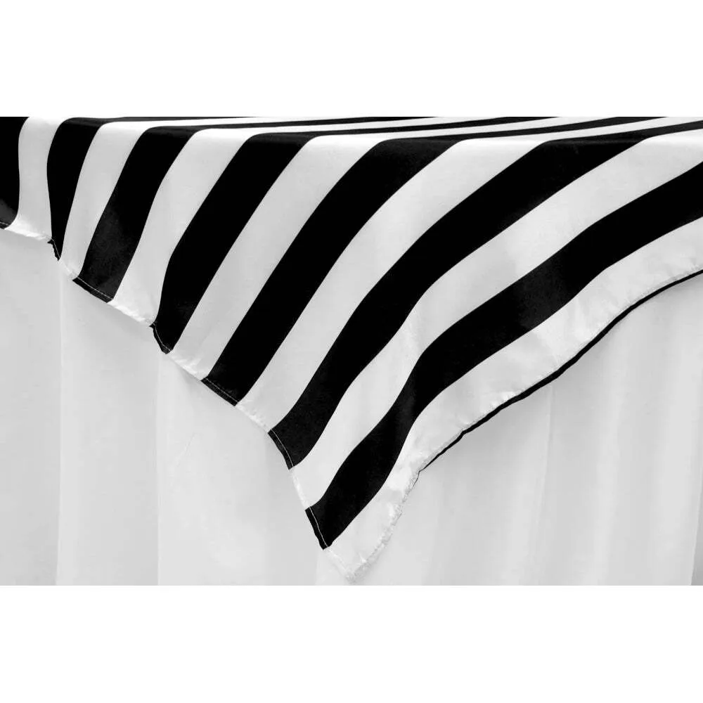 Stripe 54"x54" Satin Square Table Overlay - Black & White