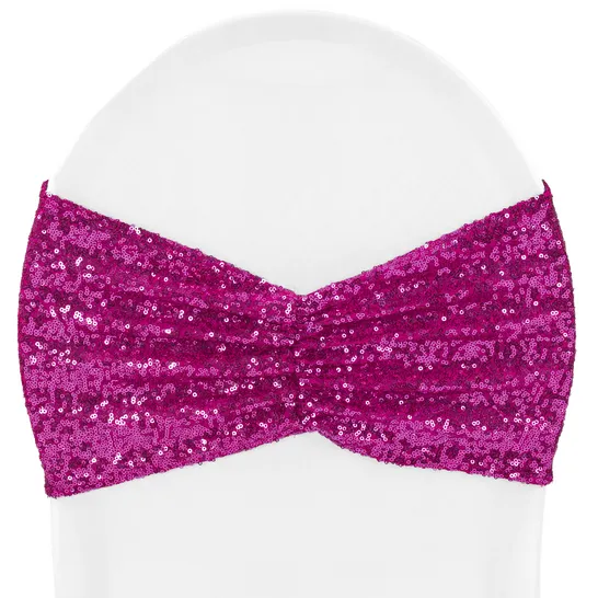 Glitz Ruffle Sequin Spandex Chair Band Sash - Magenta