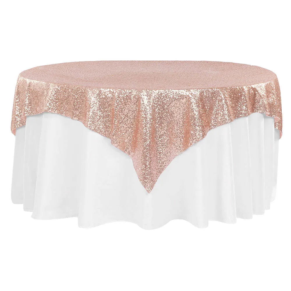 Glitz Sequin Table Overlay Topper 72"x72" Square - Blush/Rose Gold