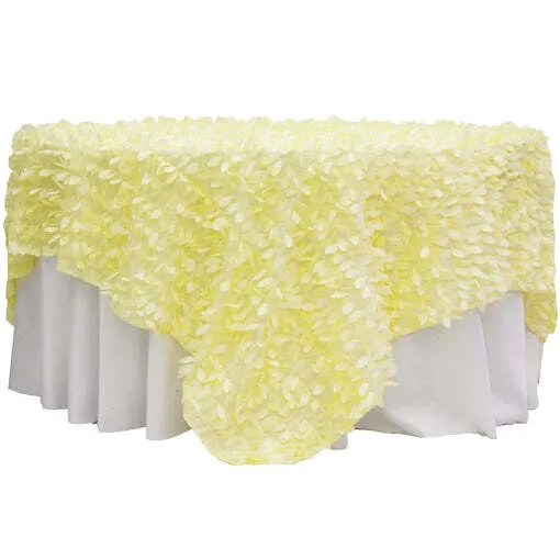 Leaf Petal Taffeta Table Overlay Topper 90"x90" Square - Yellow