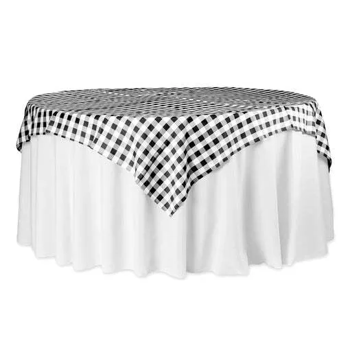Gingham Checkered Square 70"x70" Polyester Overlay/Tablecloth - Black & White
