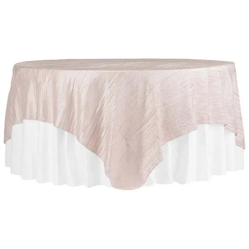 Accordion Crinkle Taffeta Table Overlay Topper 85"x85" Square - Blush/Rose Gold