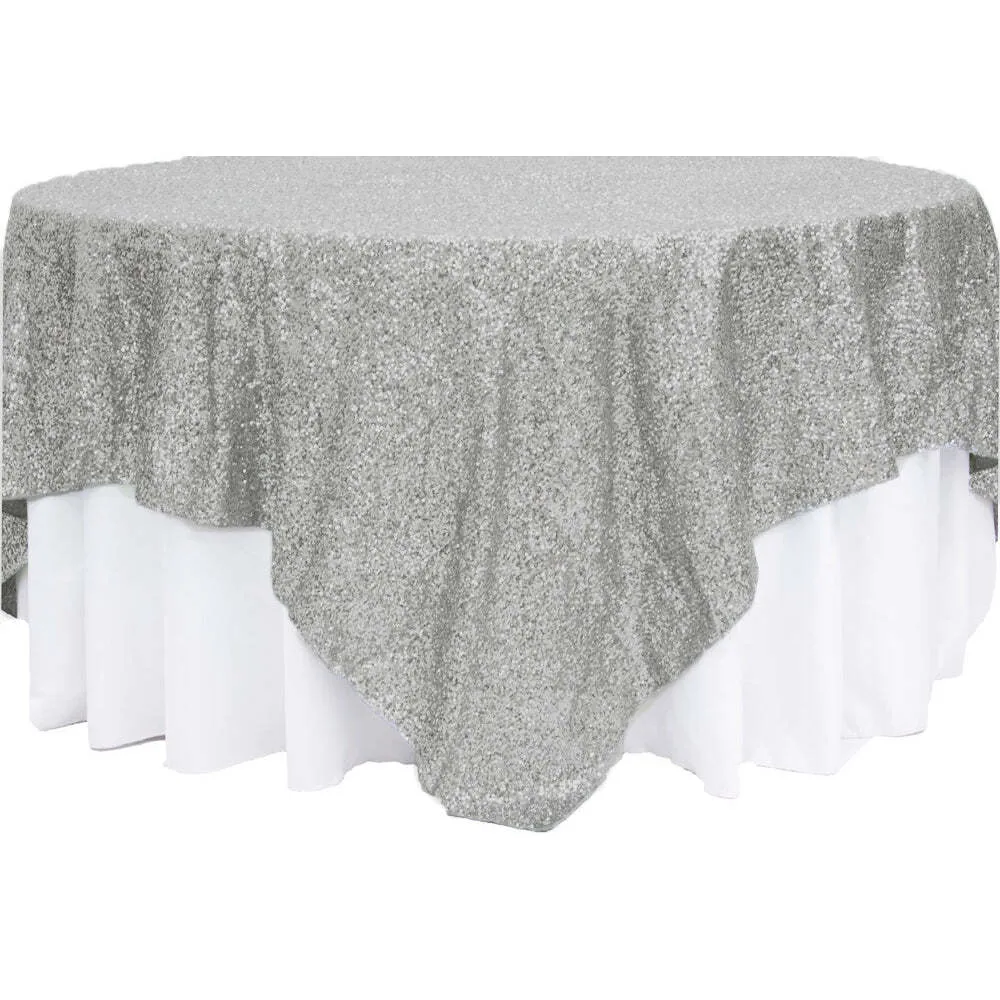 Glitz Sequin Table Overlay Topper 90"x90" Square - Silver