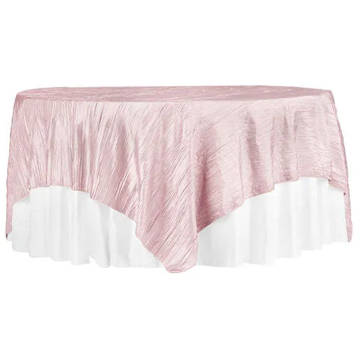 Accordion Crinkle Taffeta Table Overlay Topper 85"x85" Square - Pink