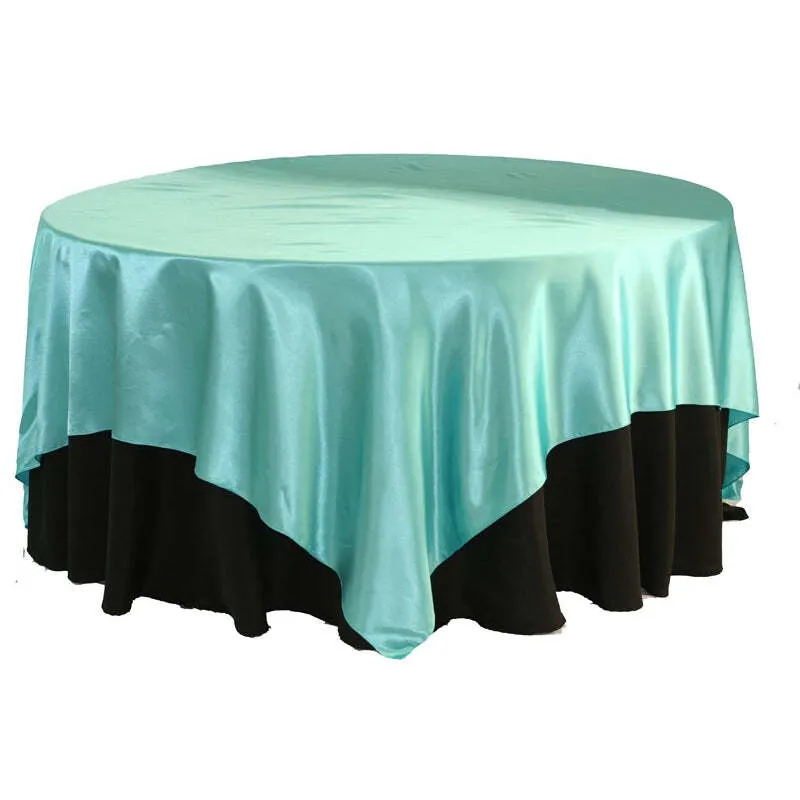 Square 90"x90" Satin Table Overlay - Light Turquoise