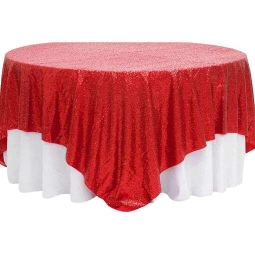 Glitz Sequin Table Overlay Topper 90"x90" Square - Red