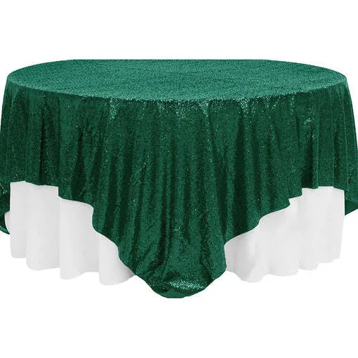 Glitz Sequin Table Overlay Topper 90"x90" Square - Emerald Green