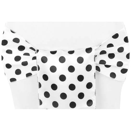 Polka Dot Satin Chair Sash - Black & White