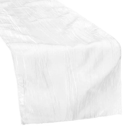 Accordion Crinkle Taffeta Table Runner - White