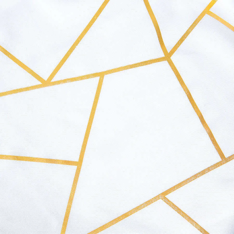 120'" GOLD FOIL WHITE Round Linen