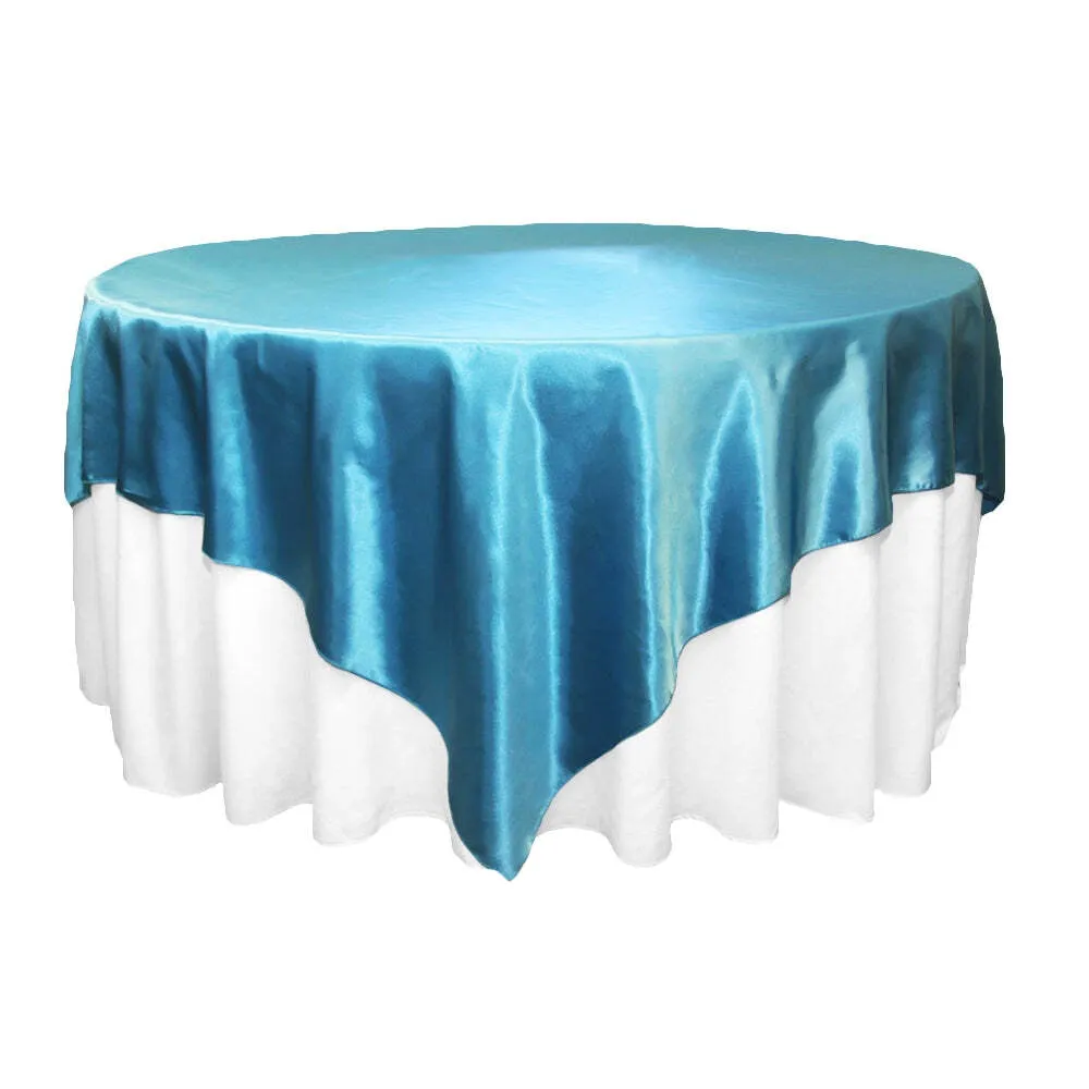 Square 90"x90" Satin Table Overlay - Aqua Blue