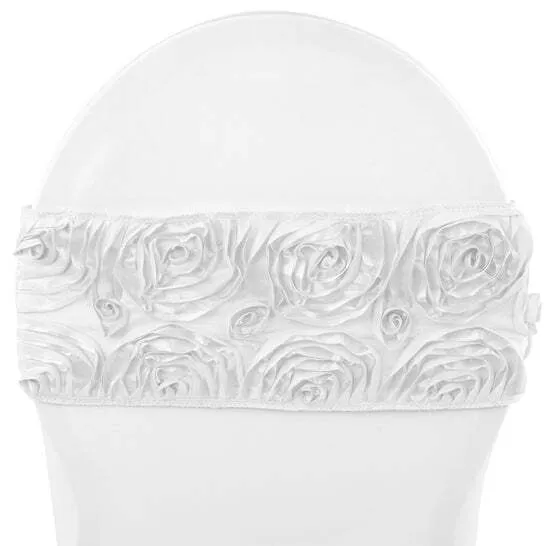 Rosette Spandex Chair Sash Band - White