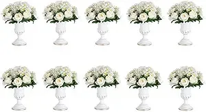 Trumpet Vase White Vases for Centerpieces - Inweder 10 Pcs Metal Pedestal Vase, 6.7 Inch Small Compote Vase, Mini Vases Urn for Flowers, Bulk Vases for Wedding, Anniversary Ceremony, Birthday, Home