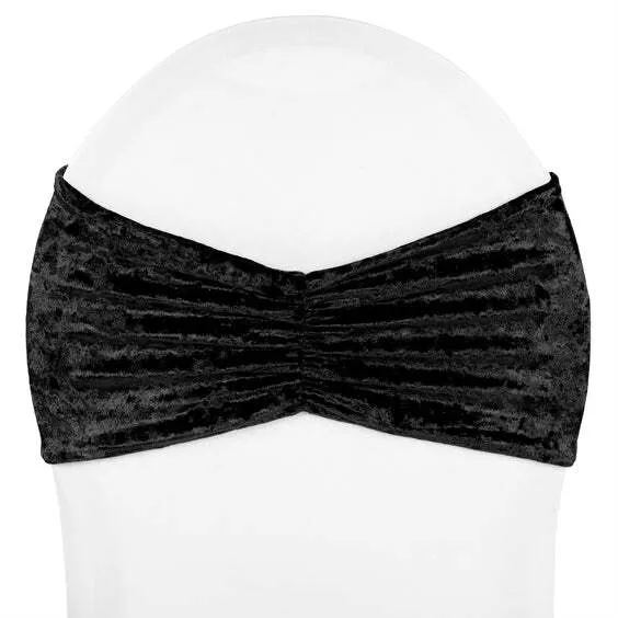 Velvet Ruffle Stretch Chair Band - Black