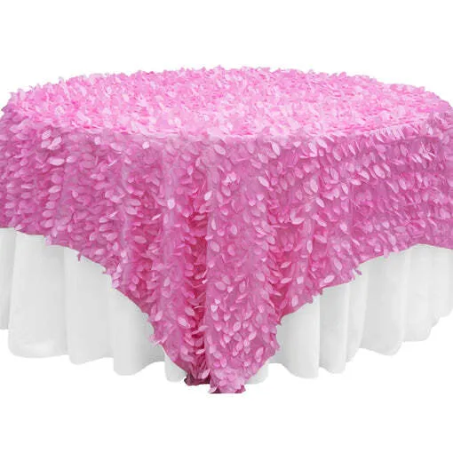 Leaf Petal Taffeta Table Overlay Topper 90"x90" Square - Pink