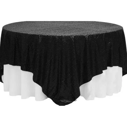 Glitz Sequin Table Overlay Topper 90"x90" Square - Black