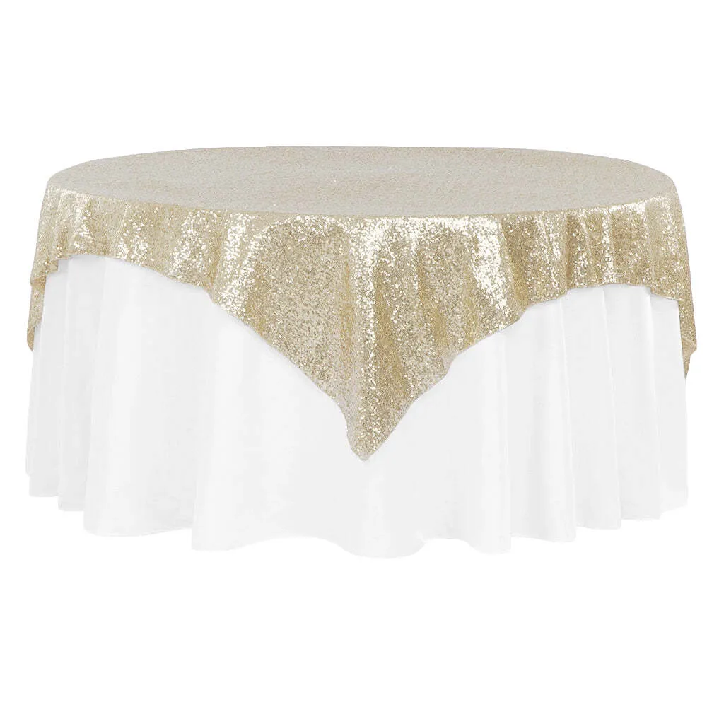 Glitz Sequin Table Overlay Topper 72"x72" Square - Champagne