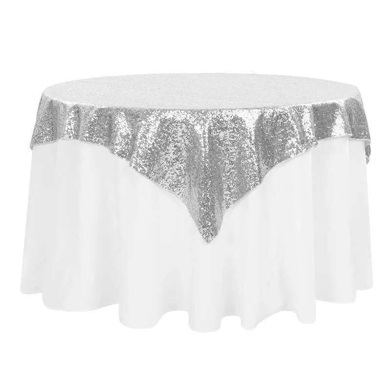 Glitz Sequin Tablecloth Overlay Topper 54"x54" Square - Silver