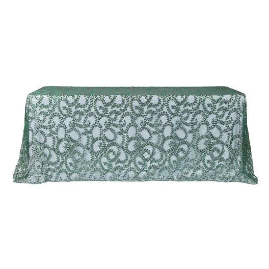 Sequin Vine Tablecloth Overlay 90"x156" Rectangle - Emerald Green