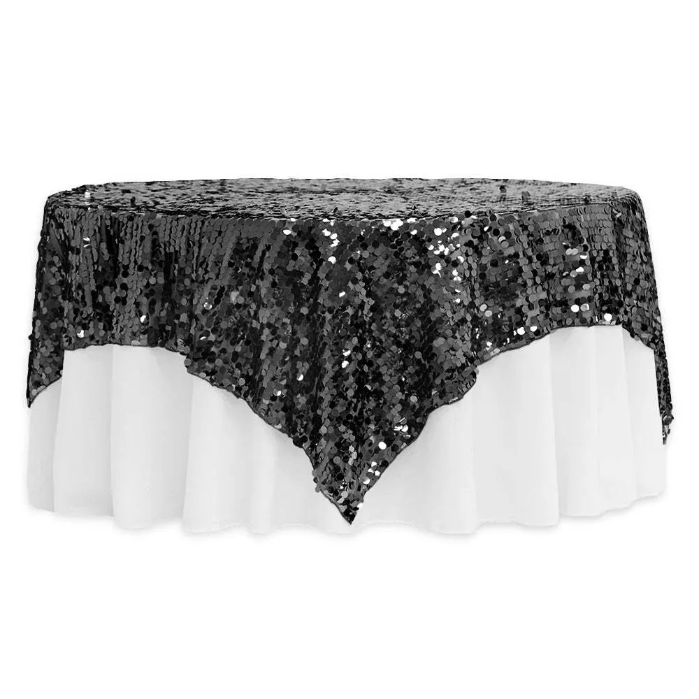 Large Payette Sequin Table Overlay Topper 90"x90" Square - Black