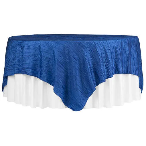 Accordion Crinkle Taffeta Table Overlay Topper 85"x85" Square - Royal Blue