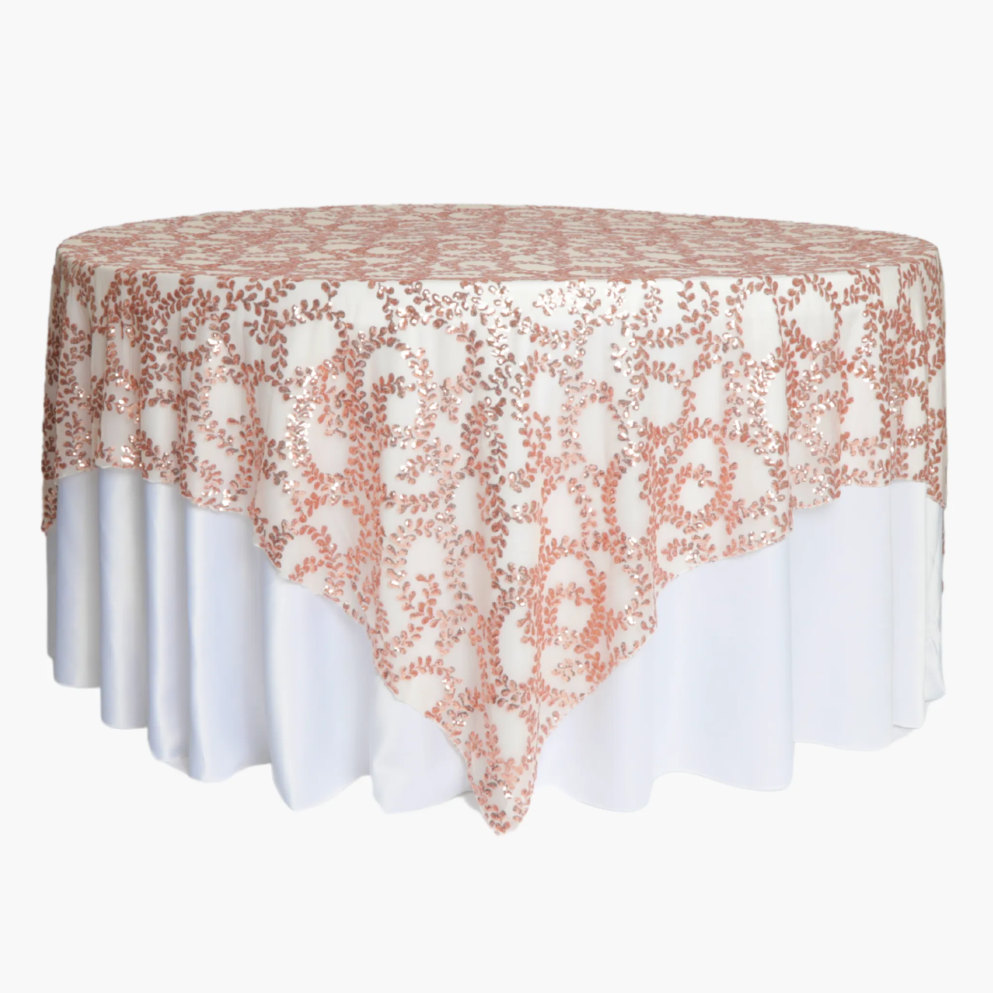 Sequin Vine Table Overlay Topper 90"x90" Square - Blush/Rose Gold
