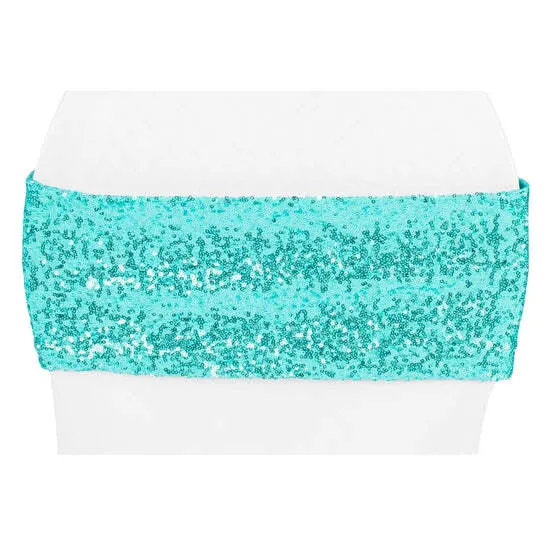 Glitz Sequin Spandex Chair Band - Light Turquoise