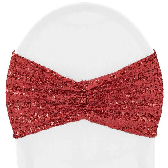Glitz Ruffle Sequin Spandex Chair Band Sash - Apple Red