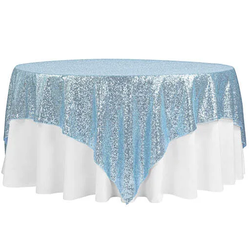 Glitz Sequin Table Overlay Topper 90"x90" Square - Baby Blue
