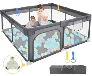Baby Playpen, 52"×52" Play Pens for Babies and Toddlers, Safe Anti-Fall Play Yard with Gates, Baby Fence with Breathable Mesh, Indoor & Outdoor Kids Activity Center