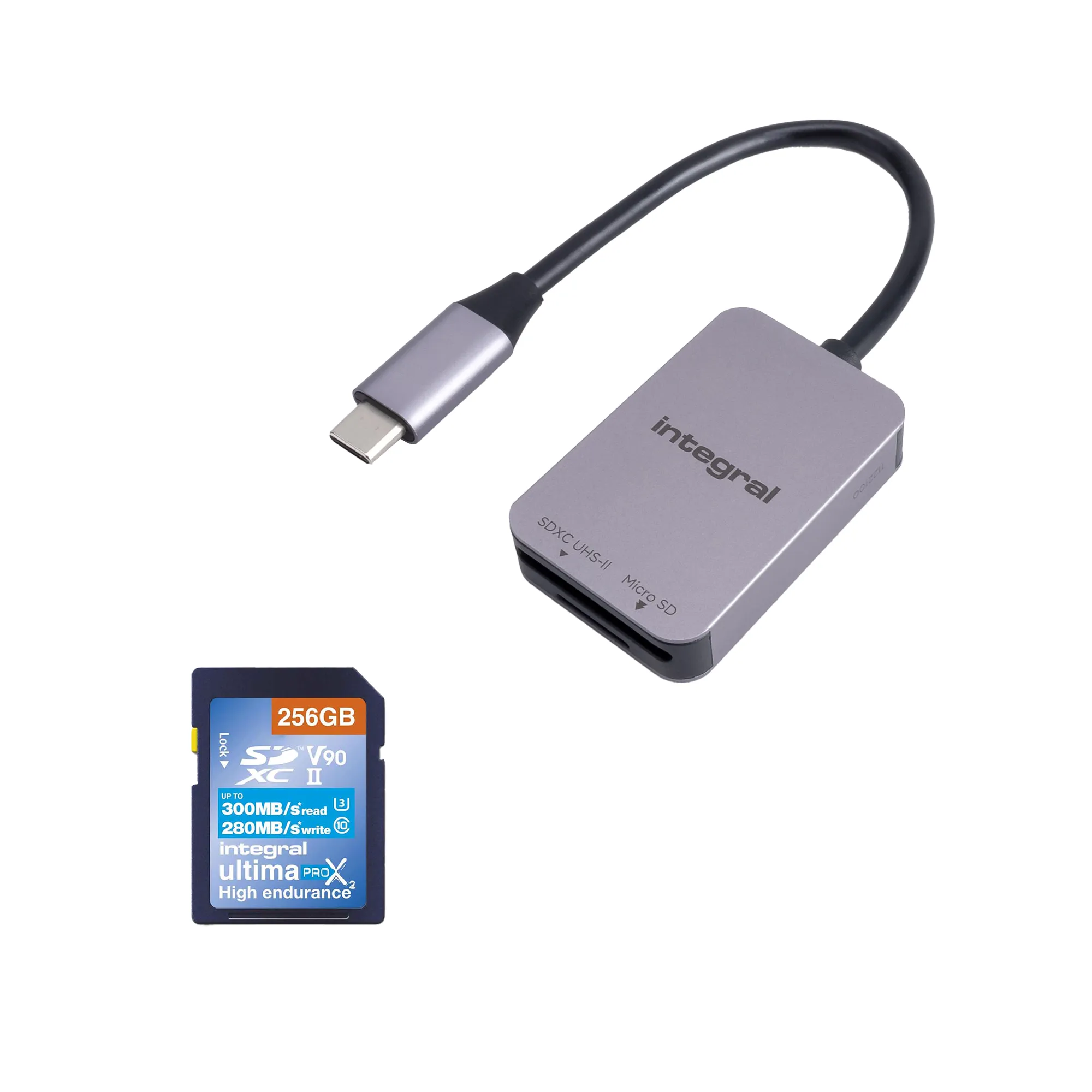 256GB V90 II Integral Ultima SD Card & USB-C SD Card Reader