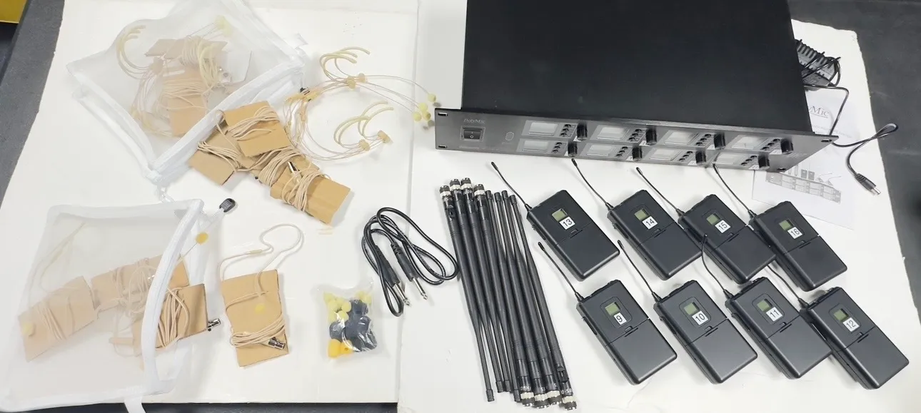 Bolymic 8CH UHF 8 Mic Set of Wireless Headsets 
