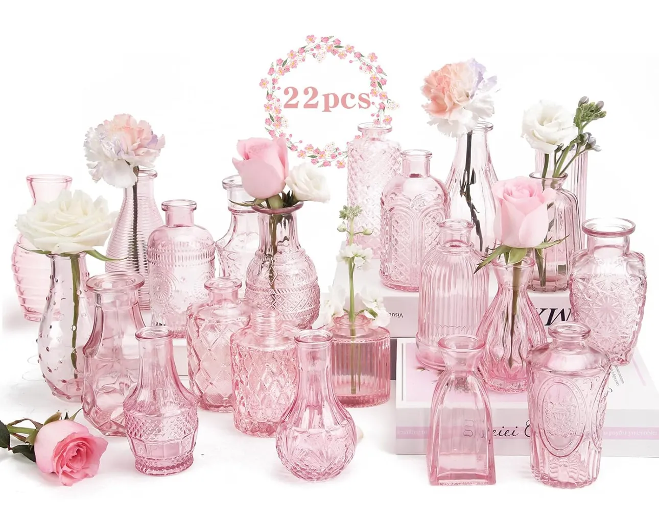 22 Piece Pink Bud Vase Set