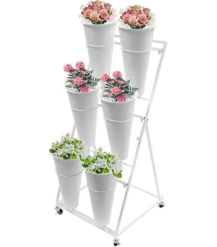 6 Bucket Flower Display Stand (White)