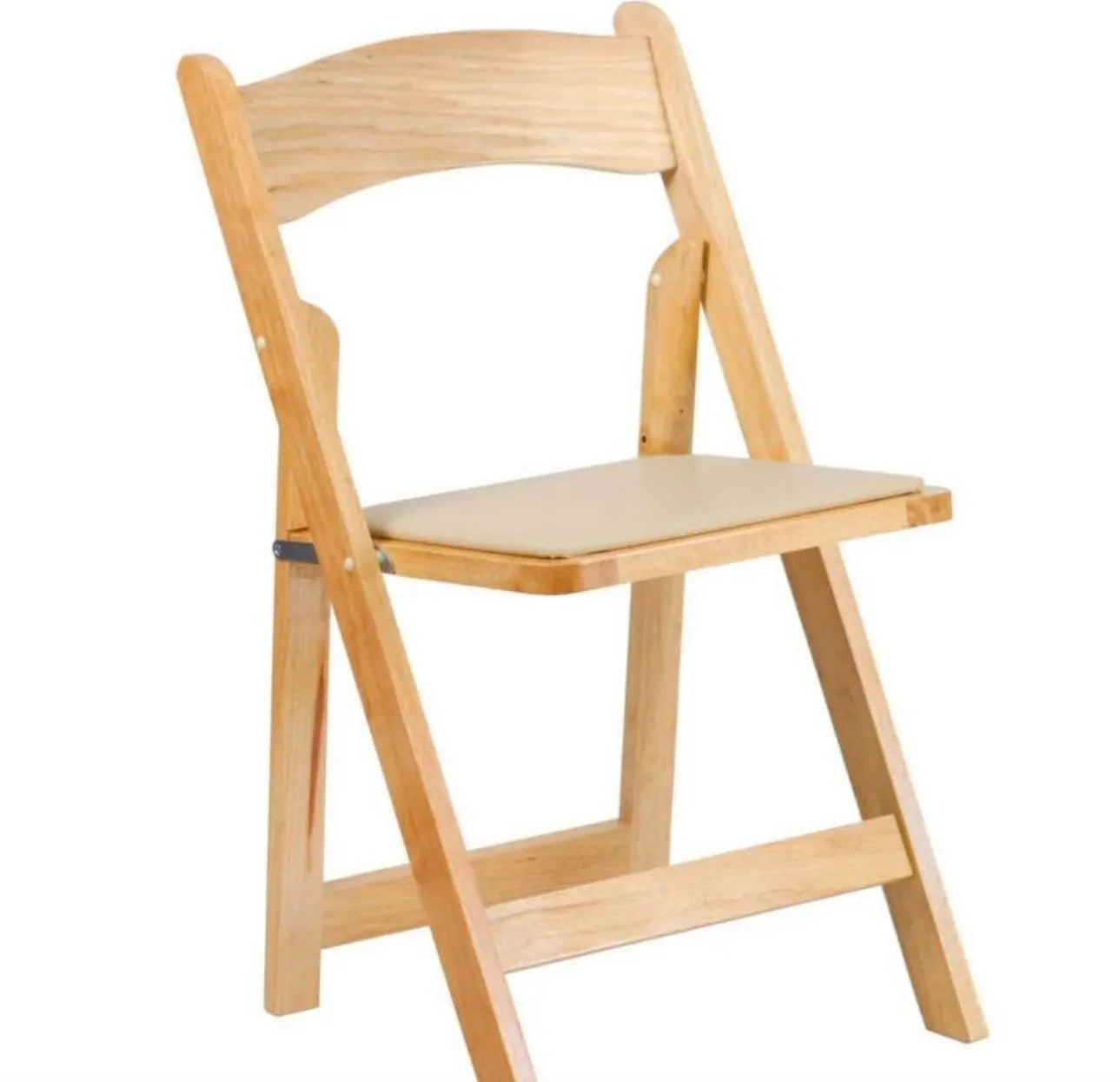 Natural Wood Folding Chair w/Tan Cushion